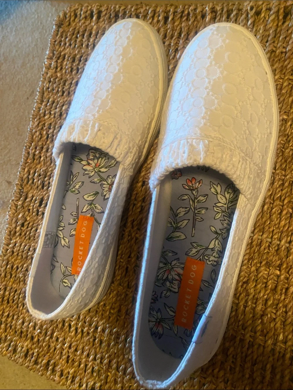 Rocket Dog White Lace Slip-On Sneakers with Orange Sole